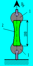Рис.1 Образец электрокерамического материала, помещенный в зажимы машины для испытания при растяжении